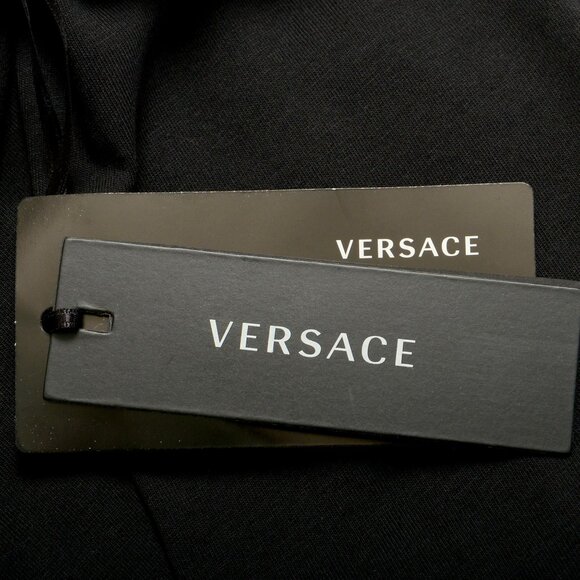 Versace Men's Black Short Sleeve Gold Logo Embroidery T-Shirt US M IT 50 - Picture 6 of 6